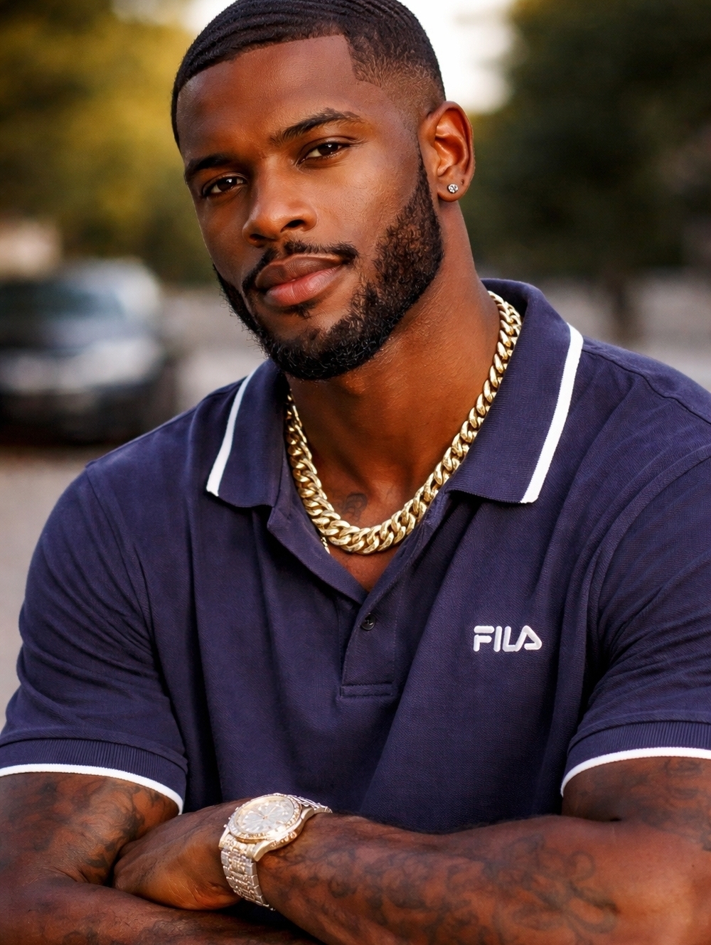 Fila Navy striped polo XXL